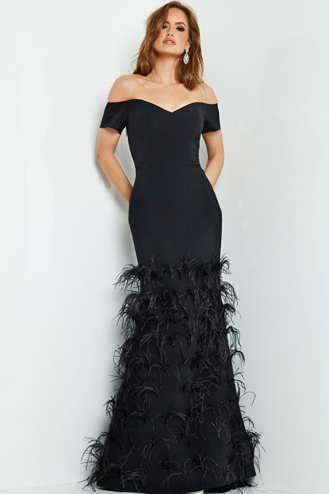 Jovani 08384 Off The Shoulder Mermaid Feather Fitted Gown - Special Occasion/Curves