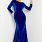 Jovani 09139 Long Sleeve Velvet Backless Formal Gown - Special Occasion/Curves