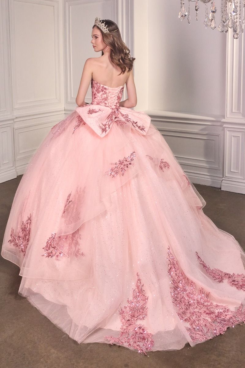Glitter Strapless Sweetheart Neckline Quinceanera Ball Gown By Ladivine 15715