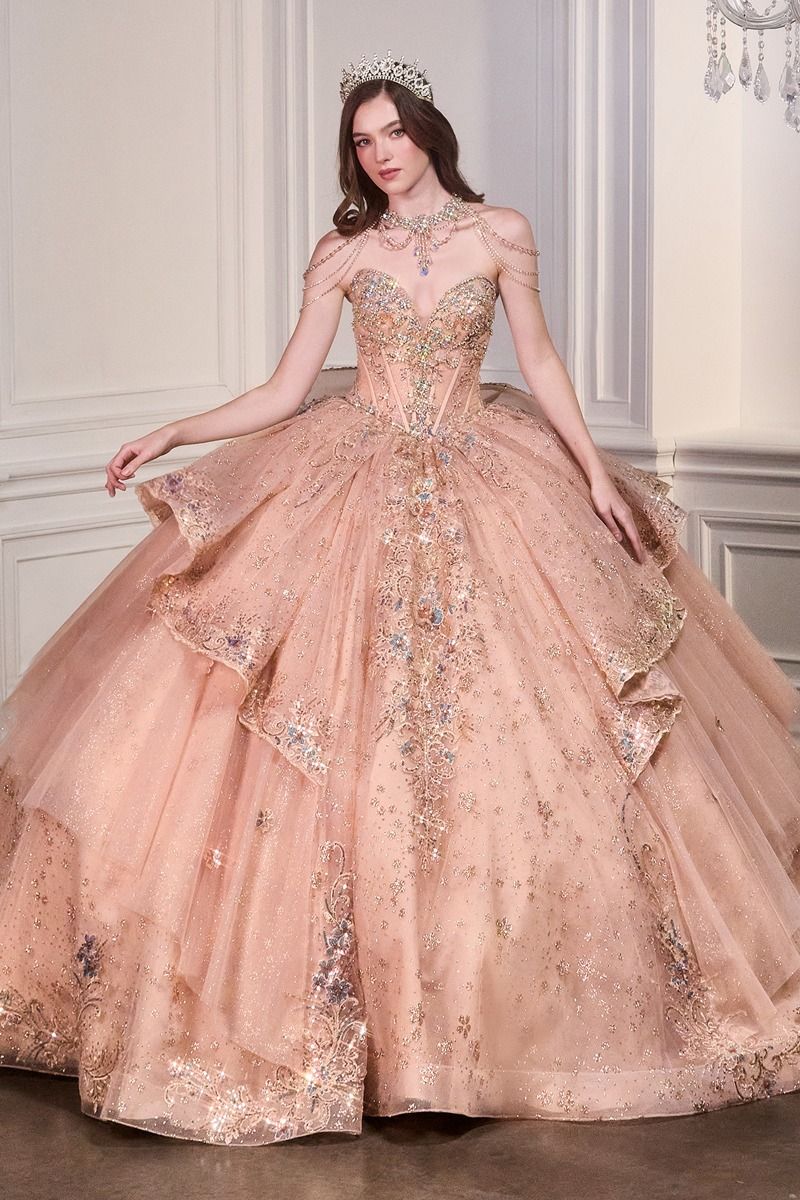 Ladivine 15727 Long Quinceanera Dress Rose Gold / Small Ladivine 15727 Long Quinceanera Dress Rose Gold / Small