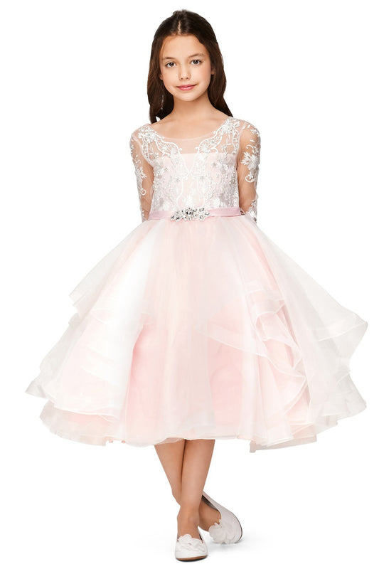 Lace Bodice A-Line Girl Party Dress by Cinderella Couture USA AS5075N