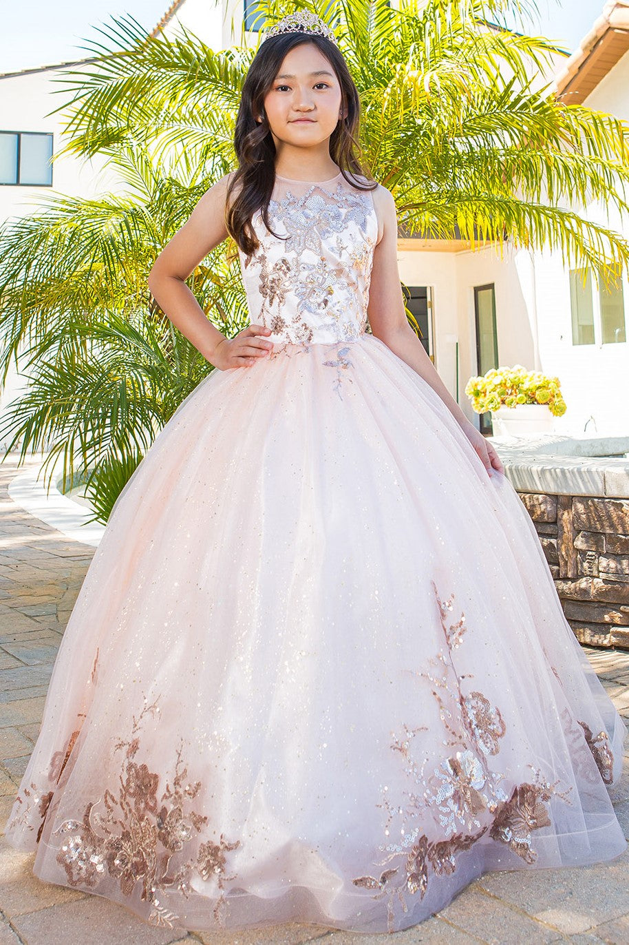 Girls Multi Color Mini Quinceaneara Glitter Tulle Ball Gown Dress 2-16 Blush / 8
