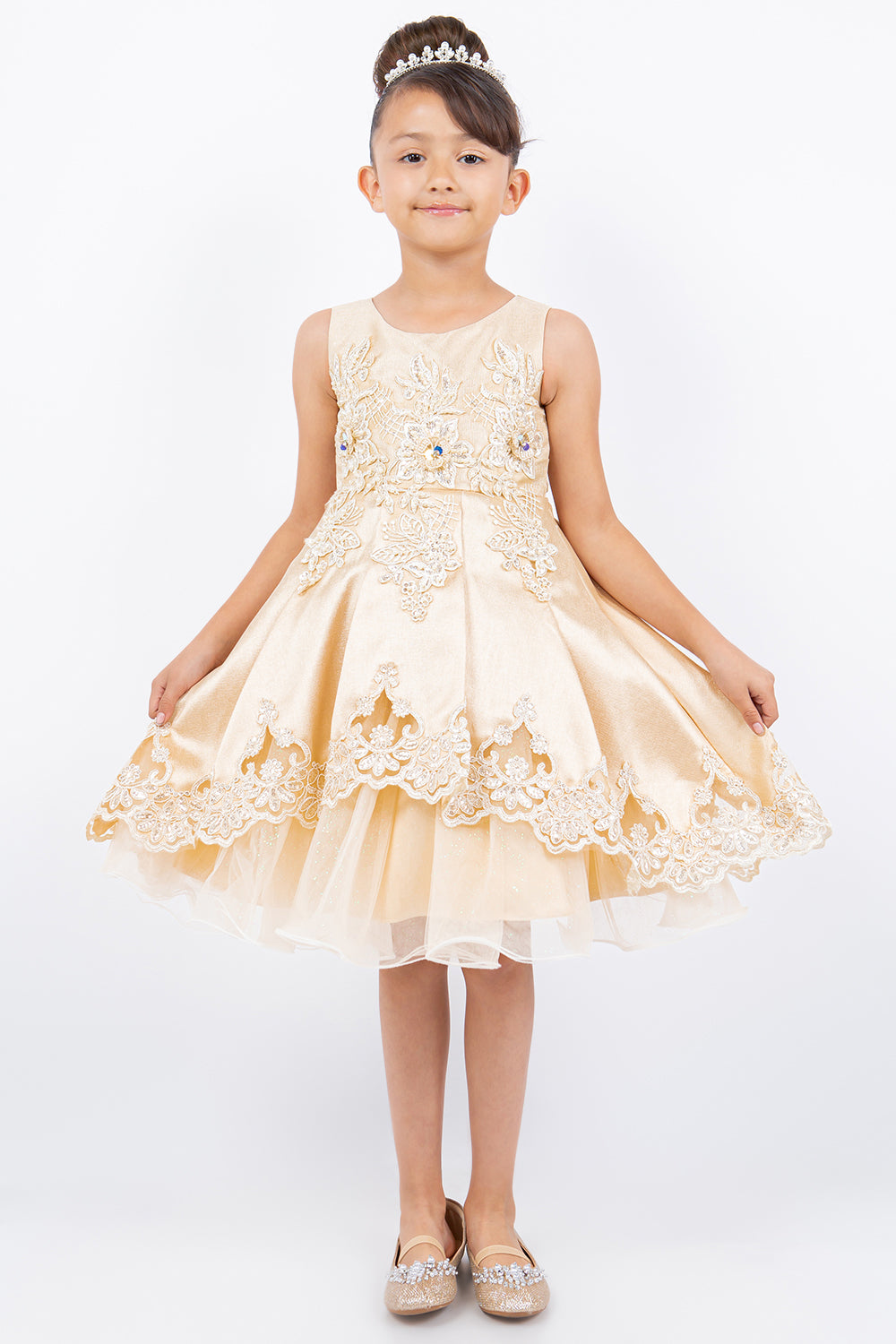 Beautiful Satin Laser Cut Flower Girl Dress by Cinderella Couture USA AS5127 8 / Champagne Beautiful Satin Laser Cut Flower Girl Dress by Cinderella Couture USA AS5127 8 / Champagne