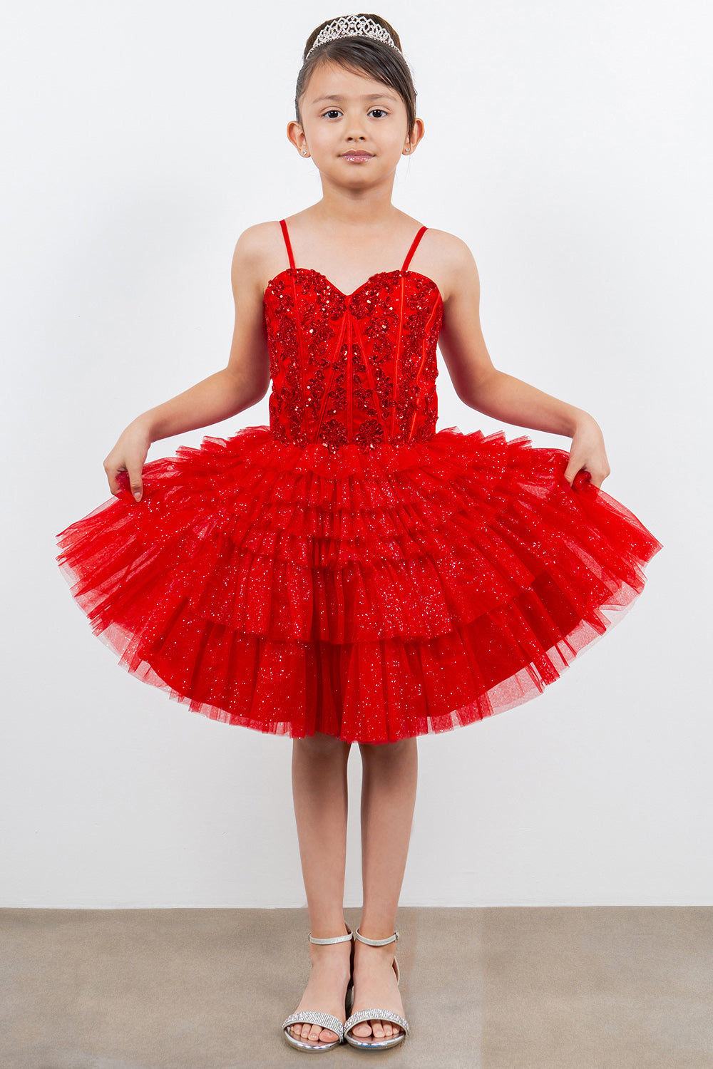 Glitter Corset A-Line Girl Party Dress by Cinderella Couture USA AS5133 14 / Blush Glitter Corset A-Line Girl Party Dress by Cinderella Couture USA AS5133 14 / Blush