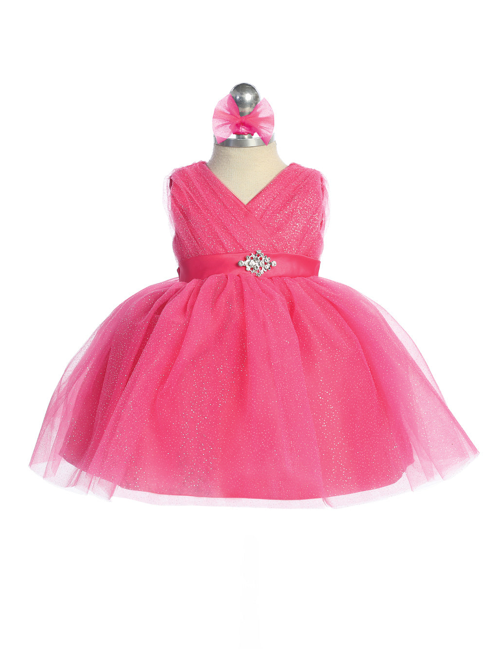 Baby Girl Glitter V Neck Tulle Dress by TIPTOP KIDS - AS5698S