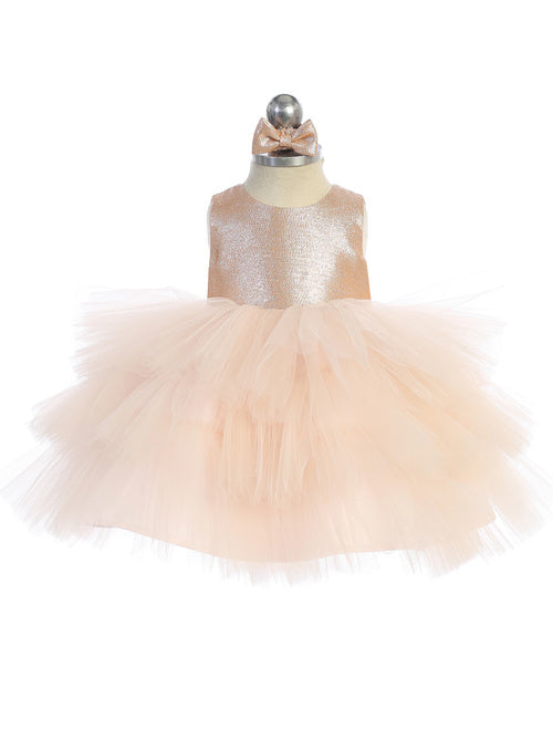 Baby Girl Layered Tulle Glitter Bodice Dress by TIPTOP KIDS - AS5790S Rose Gold / 6M Baby Girl Layered Tulle Glitter Bodice Dress by TIPTOP KIDS - AS5790S Rose Gold / 6M