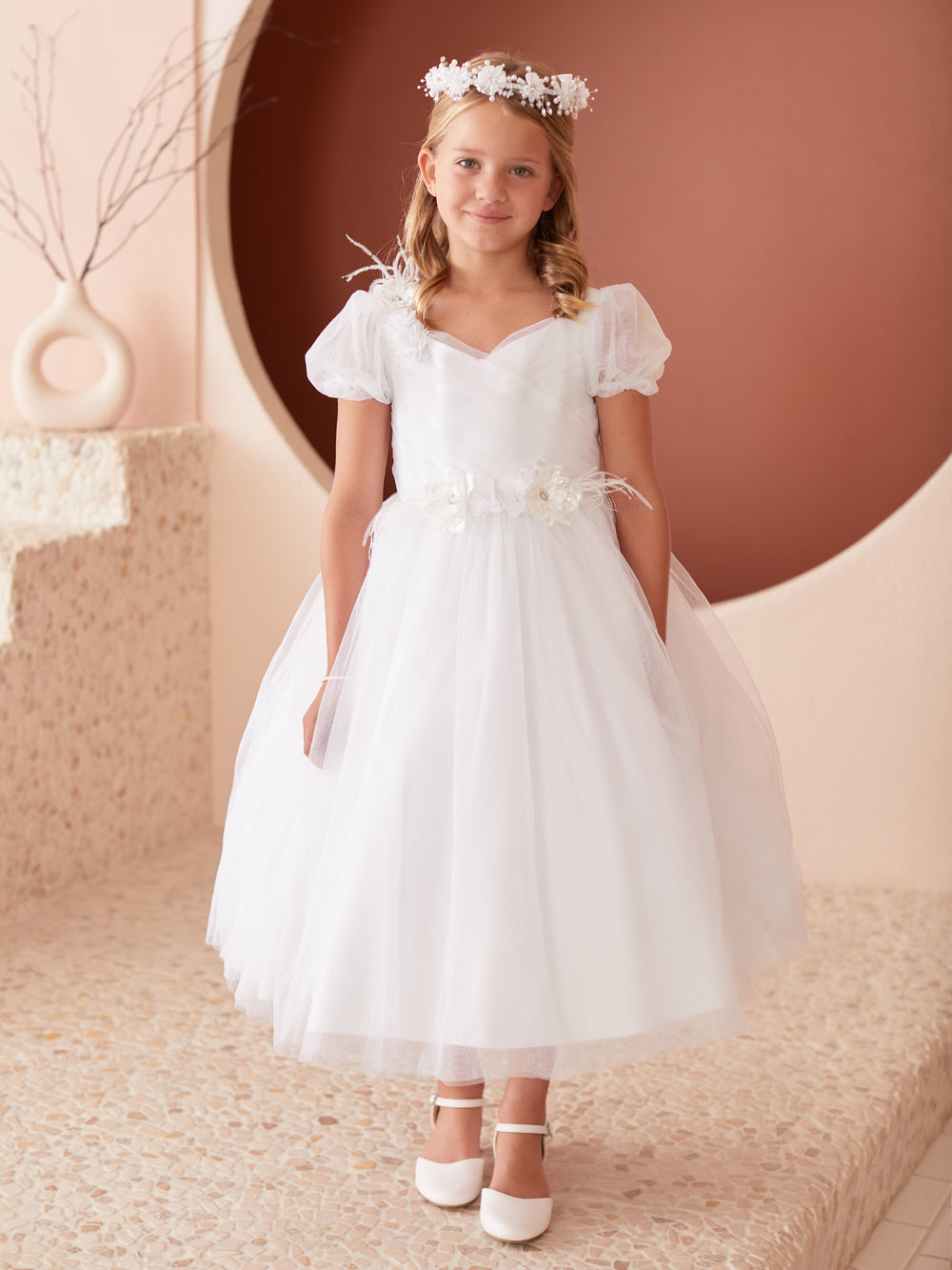 Puff Sleeve 3D Flowers Girl Dress by TIPTOP KIDS - AS5865