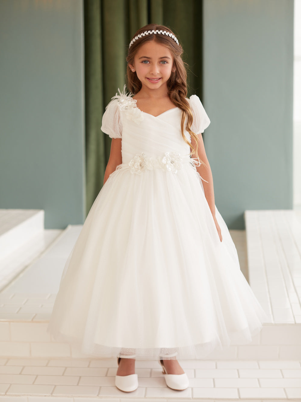 Puff Sleeve 3D Flowers Girl Dress by TIPTOP KIDS - AS5865