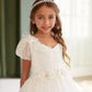 Puff Sleeve Feathers 3D Flowers Girl Dress by TIPTOP KIDS - AS5865