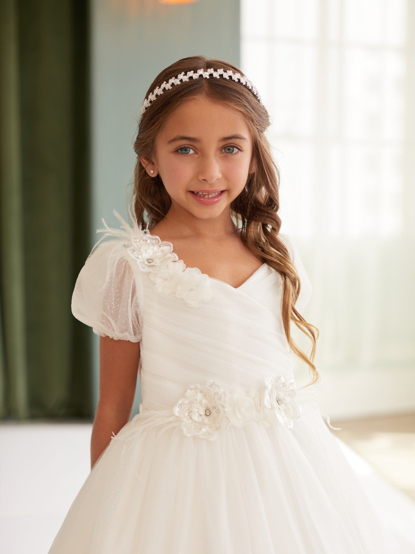 Puff Sleeve 3D Flowers Girl Dress by TIPTOP KIDS - AS5865