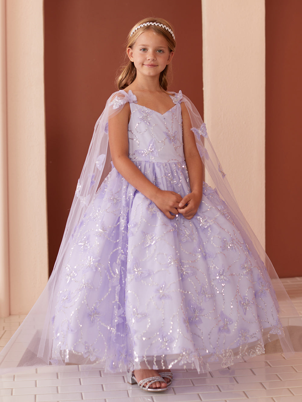 3D Butterfly with Cape Flowers Girl Dress by TIPTOP KIDS AS7042