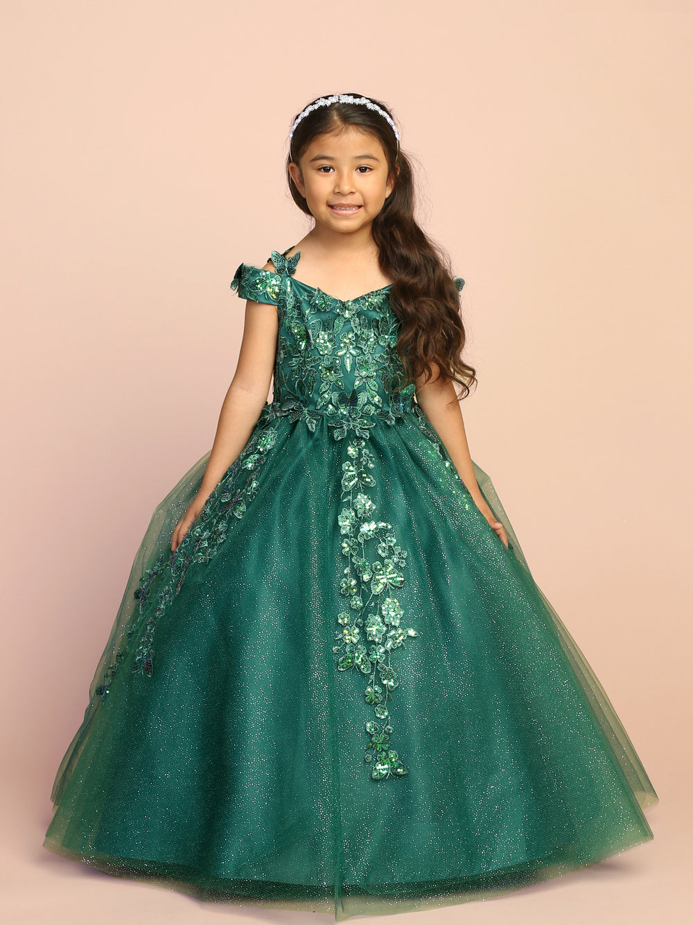 3D Butterfly Off Shoulder Flowers Girl Dress by Tiptop Kids - AS7046 12 / Emerald 3D Butterfly Off Shoulder Flowers Girl Dress by Tiptop Kids - AS7046 12 / Emerald