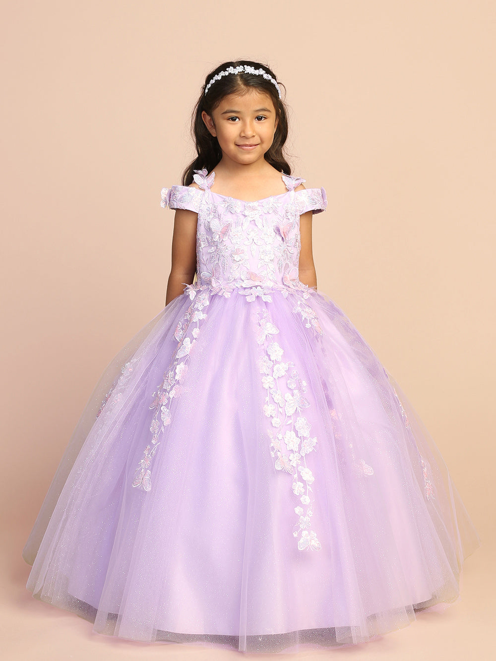 3D Butterfly Off Shoulder Flowers Girl Dress by TIPTOP KIDS - AS7046