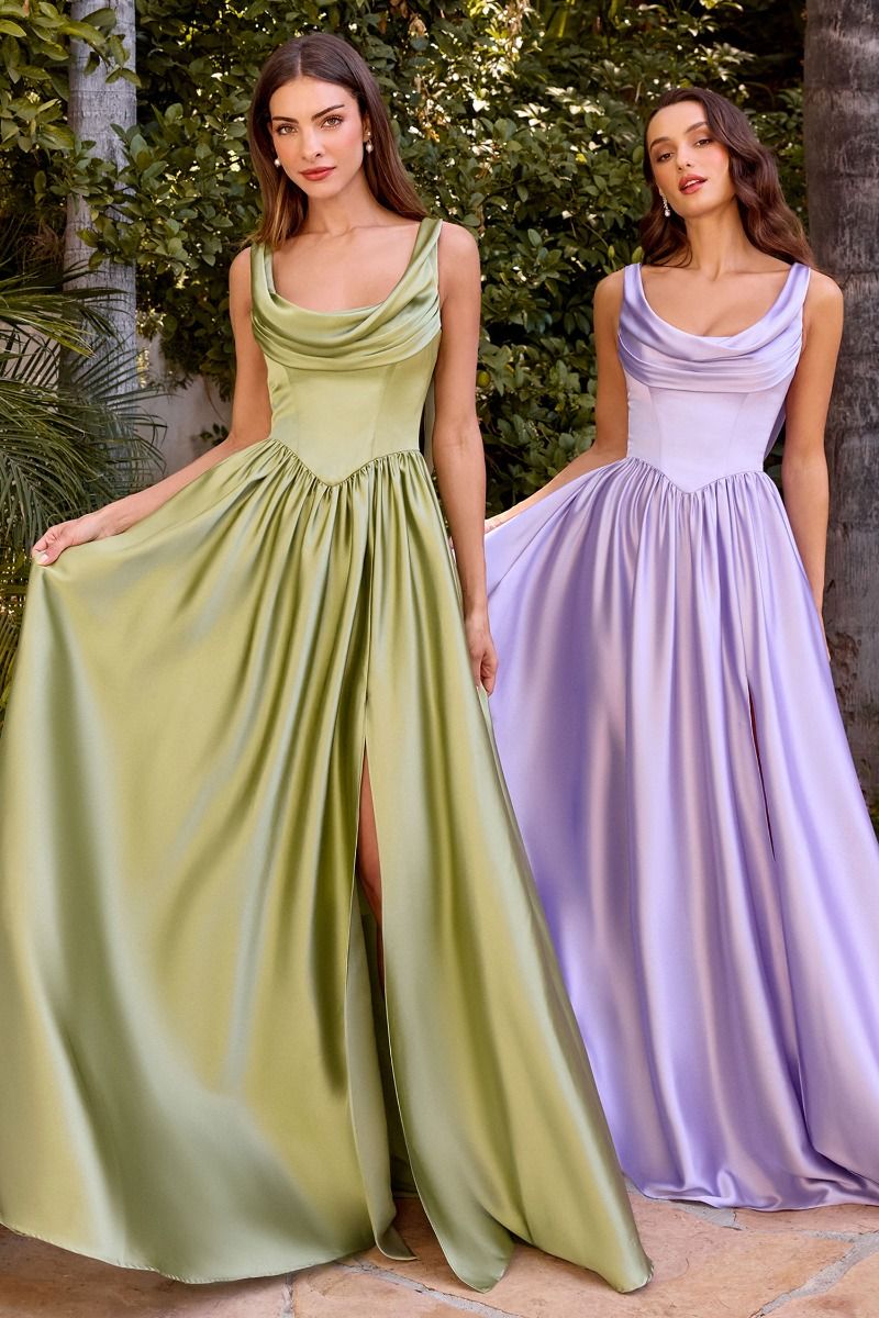 Satin Sleeveless A-Line Slit Gown by Cinderella Divine 7446 - Special Occasion