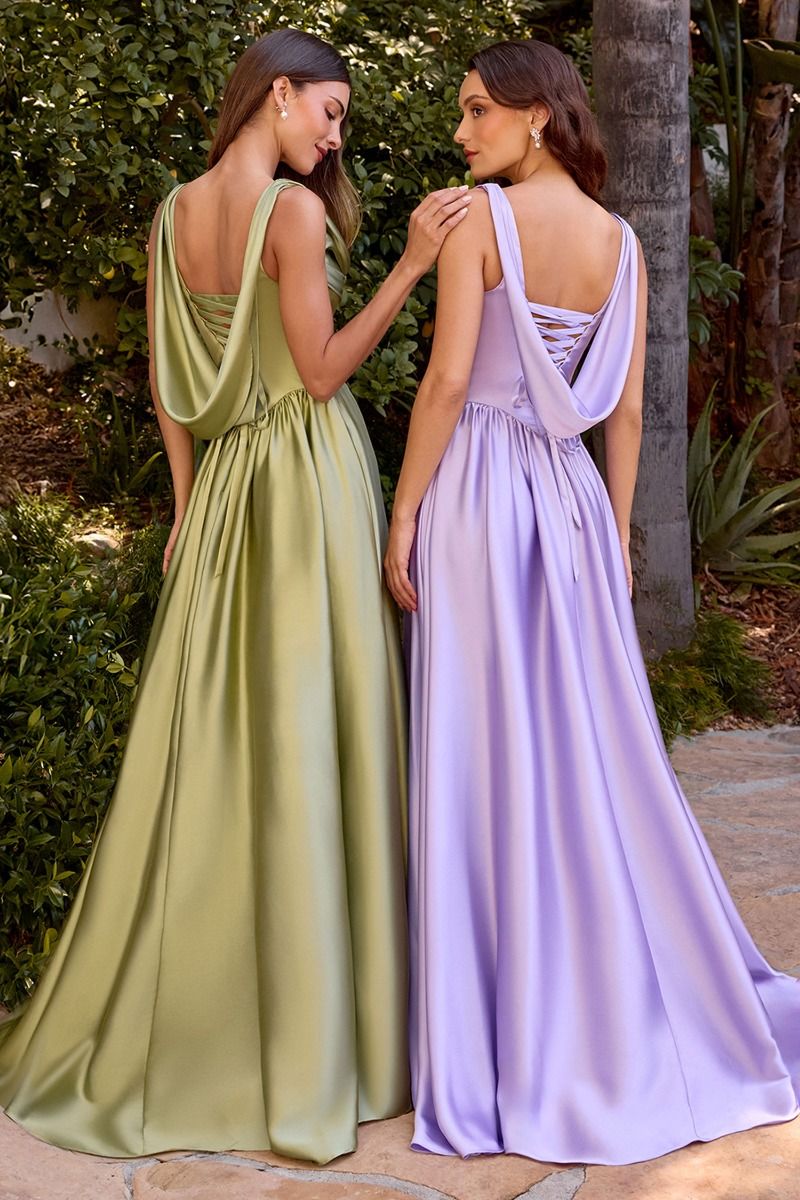 Satin Sleeveless A-Line Slit Gown by Cinderella Divine 7446 - Special Occasion