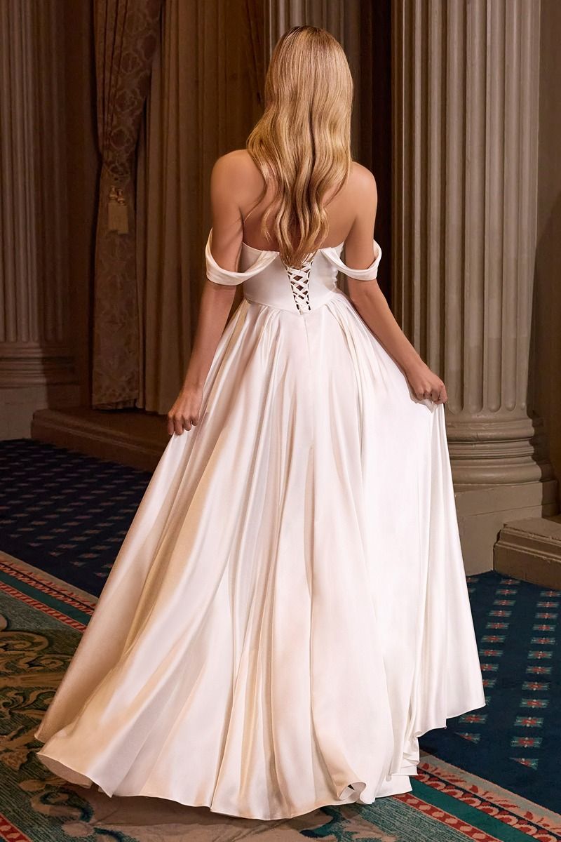 Off Shoulder Sweetheart Leg Slit Bridal Gown by Cinderella Divine 7449W