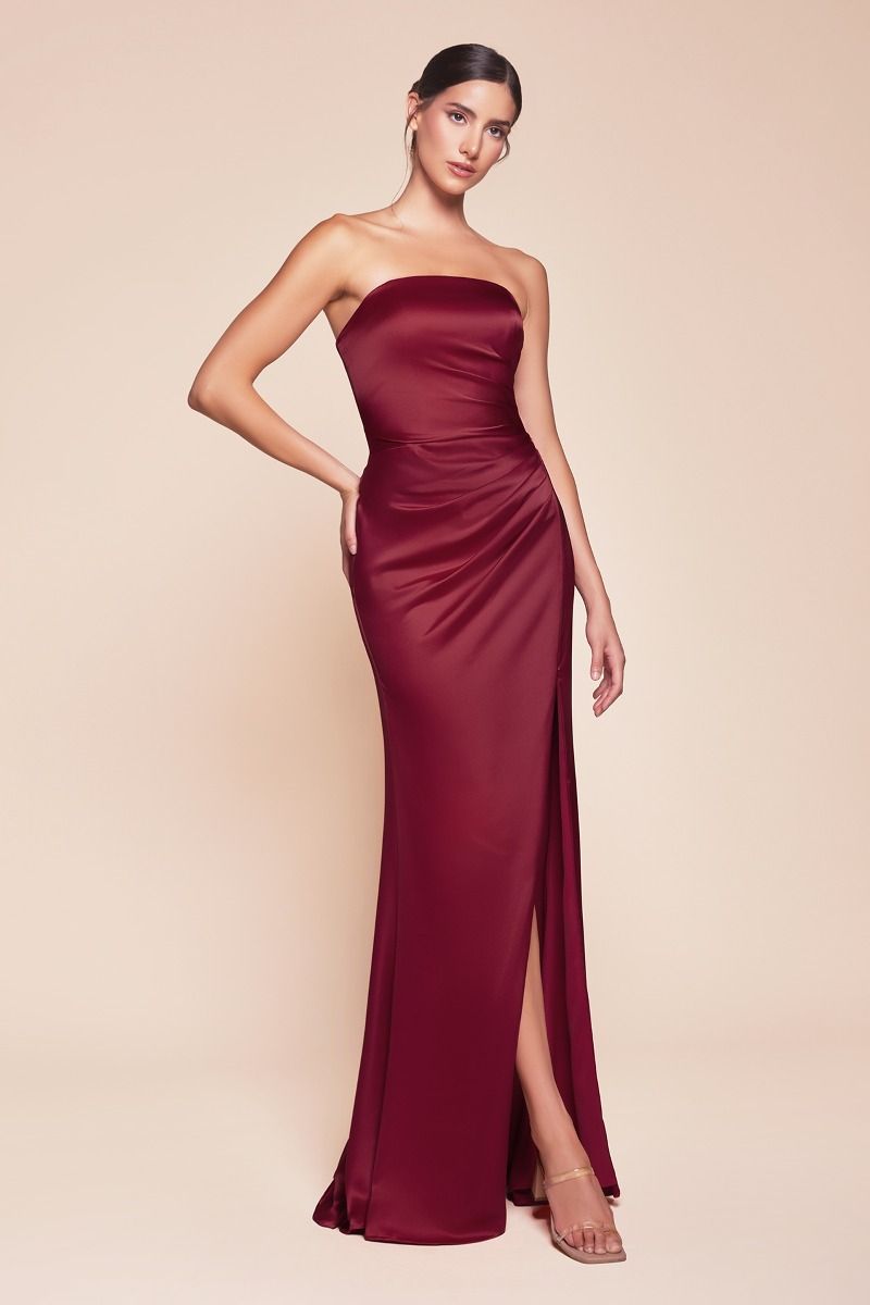 Strapless Straight Neckline Leg Slit Gown by Cinderella Divine 7451 - Special Occasion