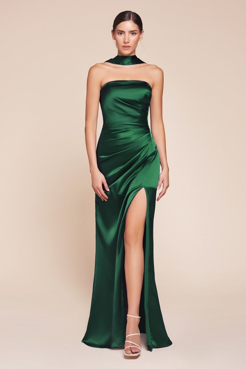 Strapless Straight Neckline Leg Slit Gown by Cinderella Divine 7451 - Special Occasion