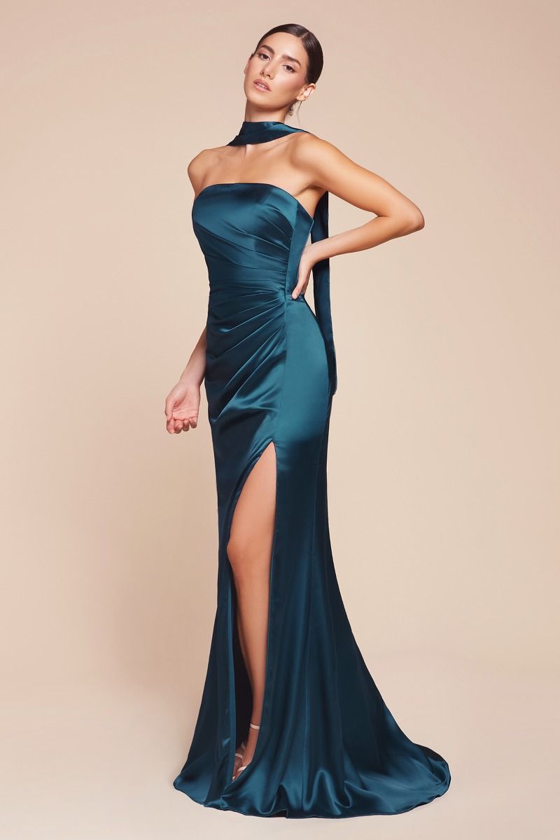 Strapless Straight Neckline Leg Slit Gown by Cinderella Divine 7451 - Special Occasion
