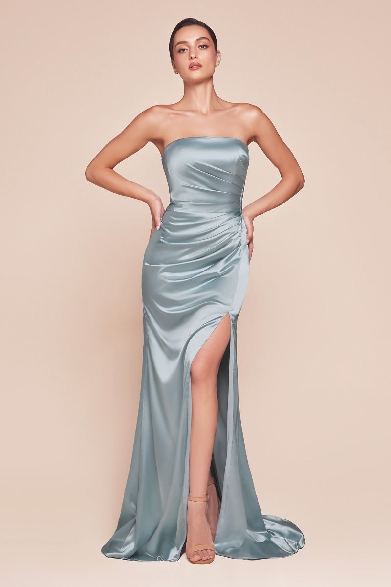 Strapless Straight Neckline Leg Slit Gown by Cinderella Divine 7451 - Special Occasion