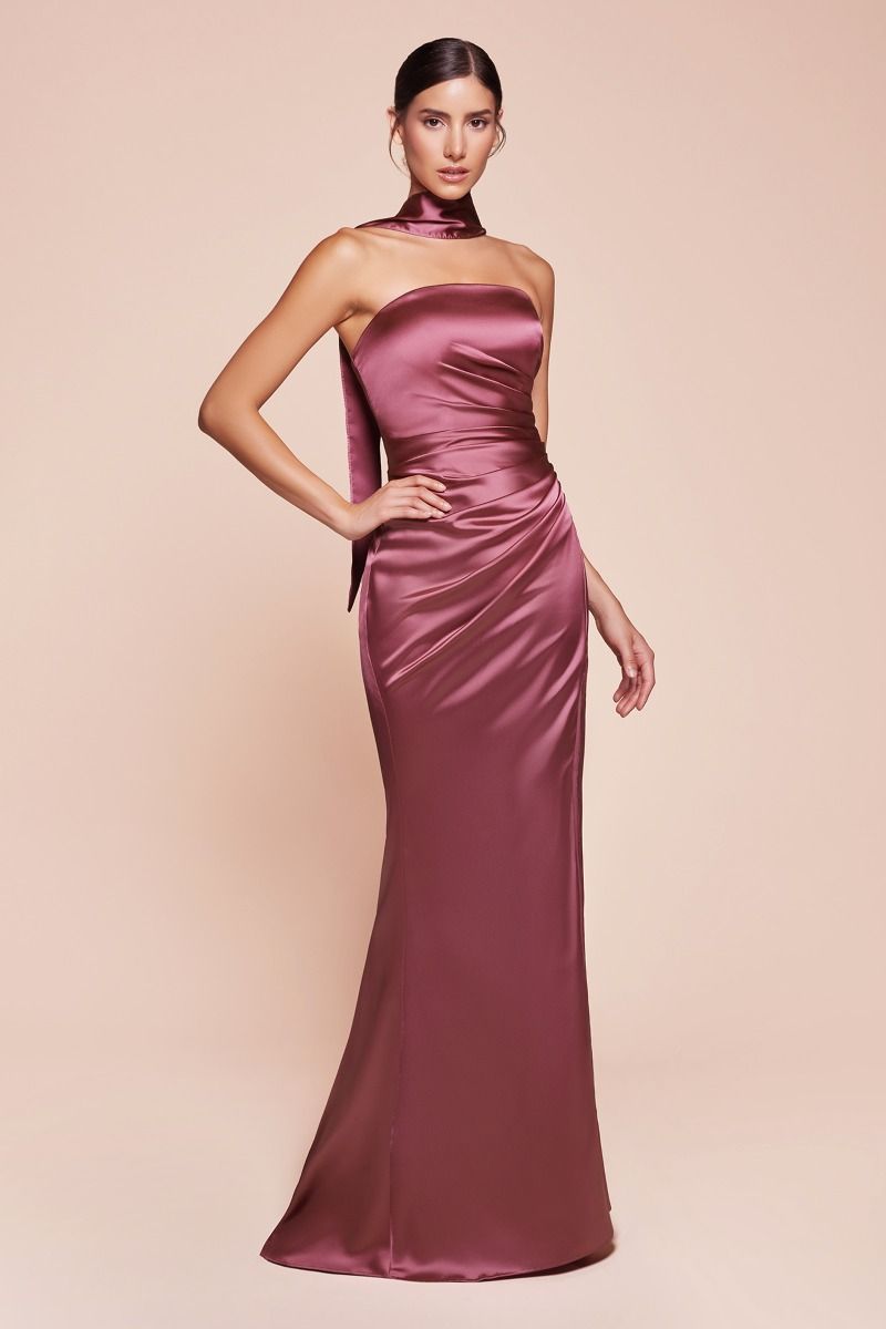 Strapless Straight Neckline Leg Slit Gown by Cinderella Divine 7451 - Special Occasion