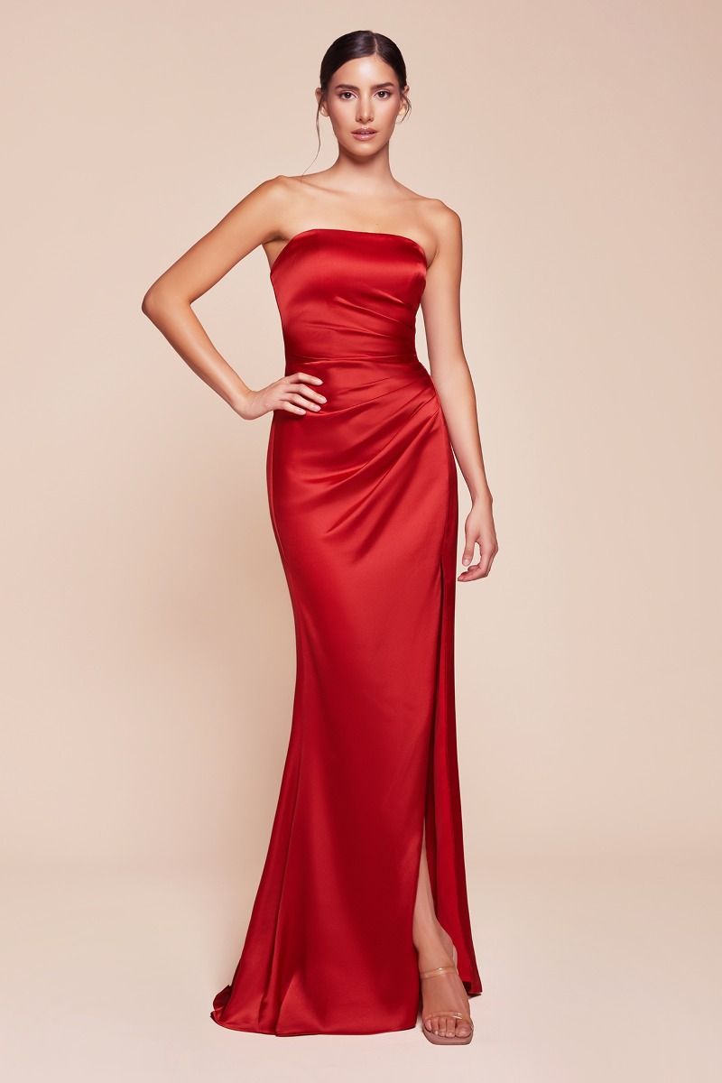 Strapless Straight Neckline Leg Slit Gown by Cinderella Divine 7451 - Special Occasion