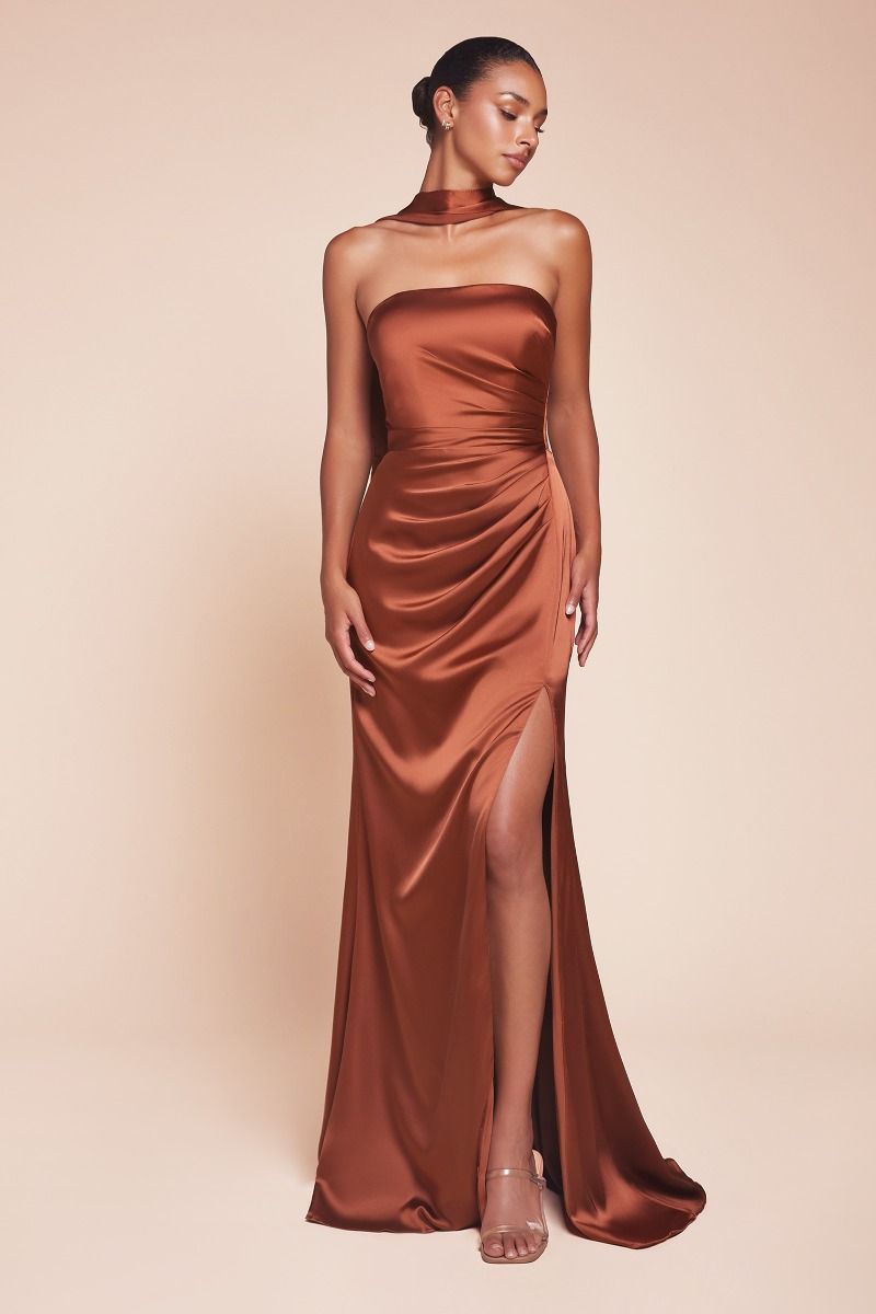 Strapless Straight Neckline Leg Slit Gown by Cinderella Divine 7451 - Special Occasion
