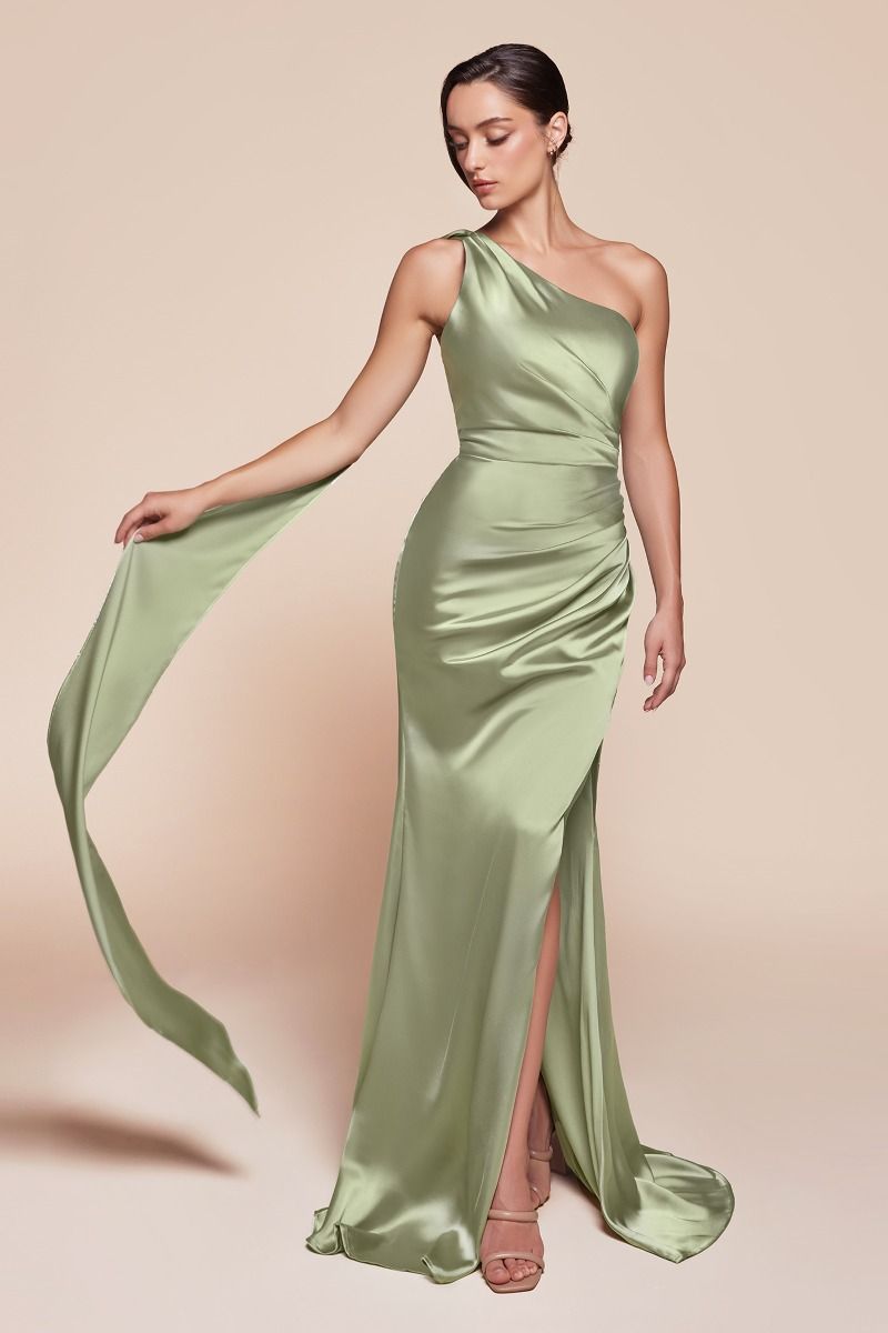 One Shoulder Halter Neckline Sheath Gown by Cinderella Divine 7454 - S One Shoulder Halter Neckline Sheath Gown by Cinderella Divine 7454 - S