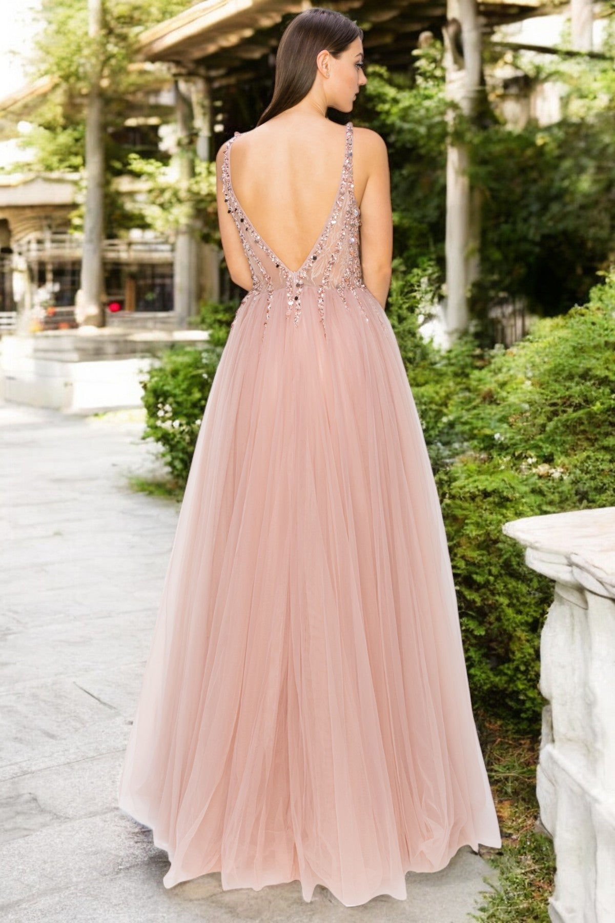 Dusty-Rose Sequins Lace Tulle A-line Gown by Cinderella Couture USA AS8034J - Special Occasion/Curves