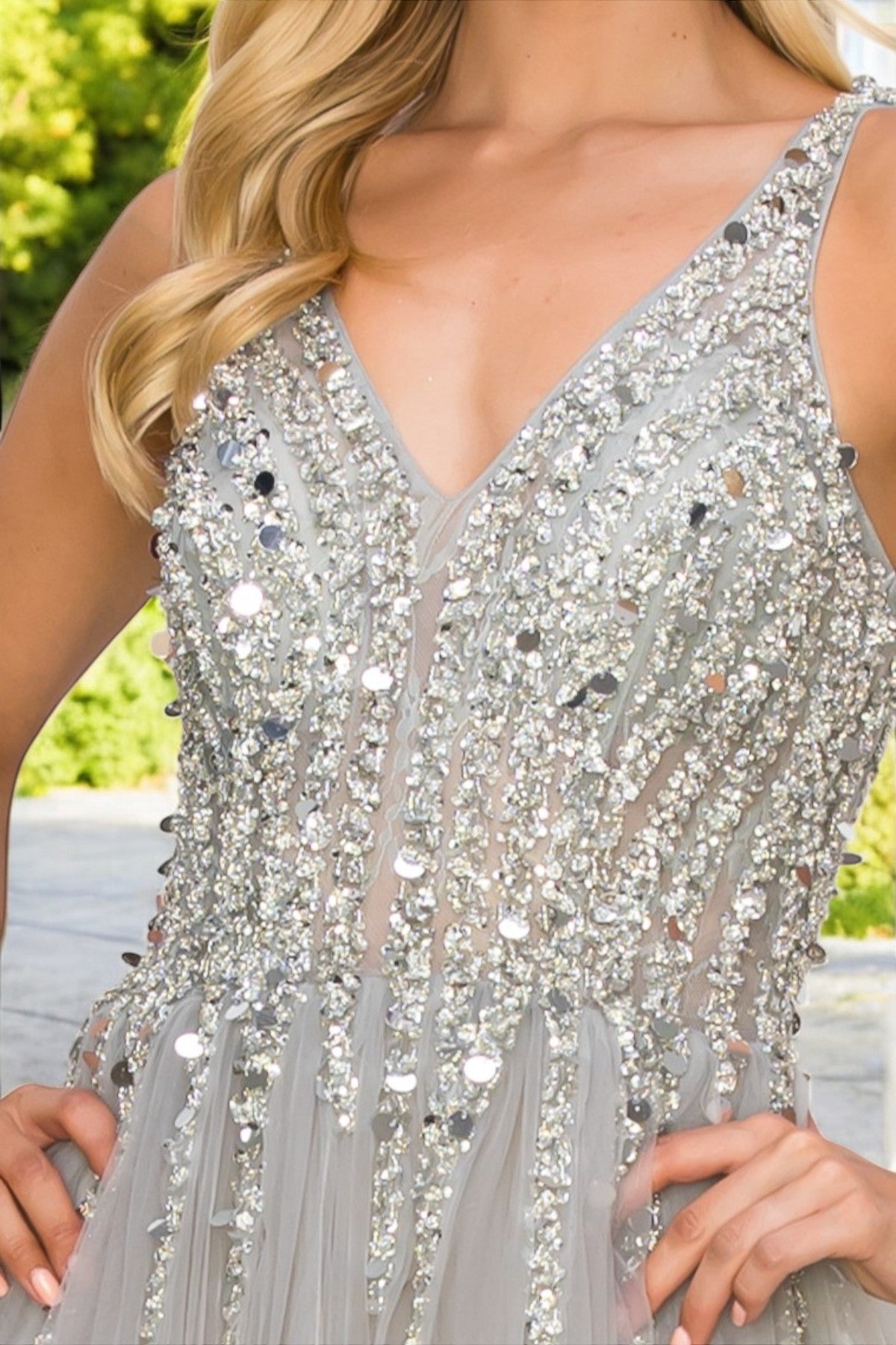 Silver Sequins Lace Tulle A-line Gown by Cinderella Couture USA AS8034J-SIL - Special Occasion/Curves