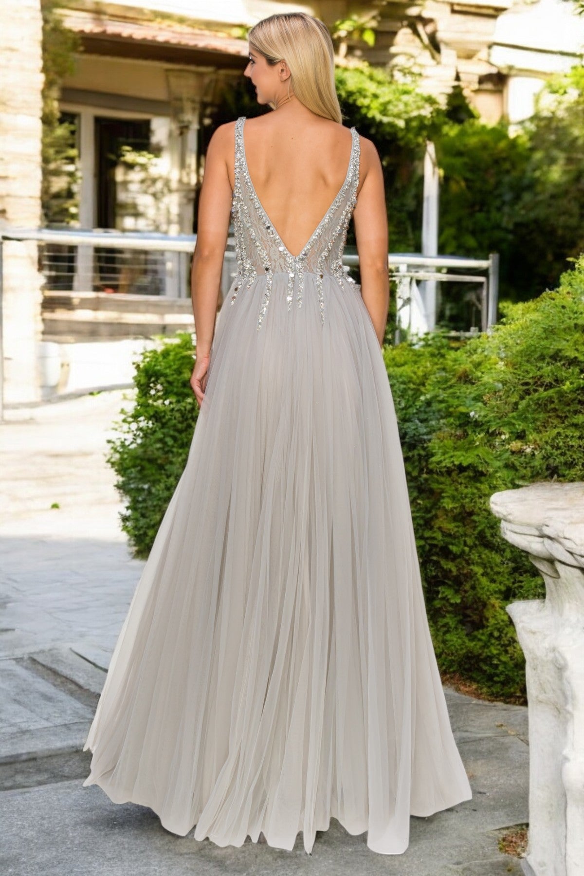 Silver Sequins Lace Tulle A-line Gown by Cinderella Couture USA AS8034J-SIL - Special Occasion/Curves