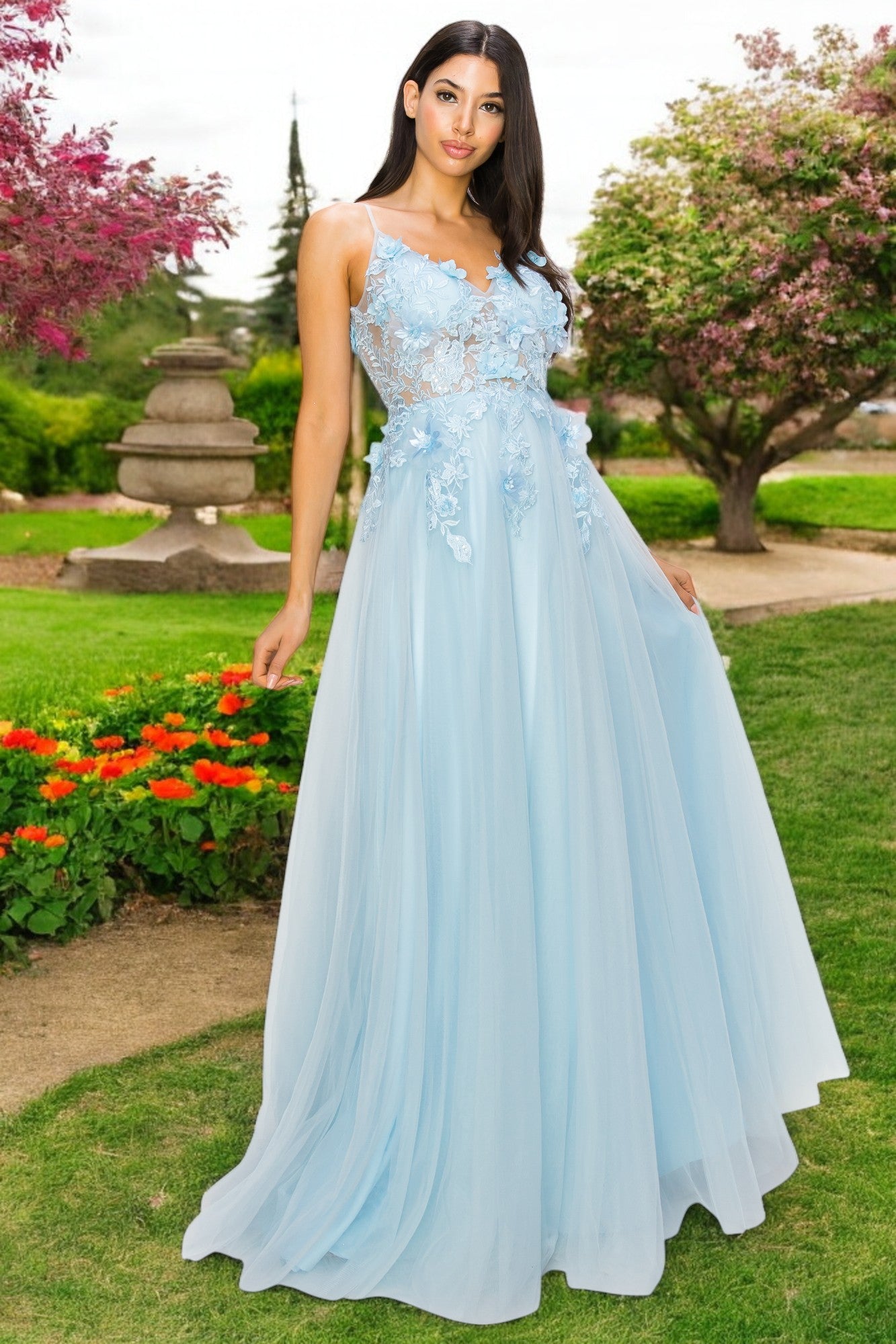 3D Floral Applique Lace A-Line Party Dress by Cinderella Couture USA AS8038J