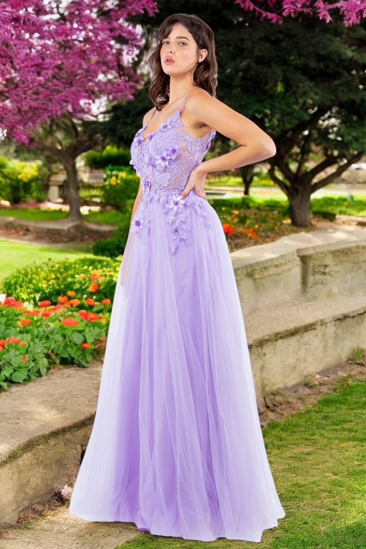 3D Floral Applique Lace A-Line Party Dress by Cinderella Couture USA AS8038J