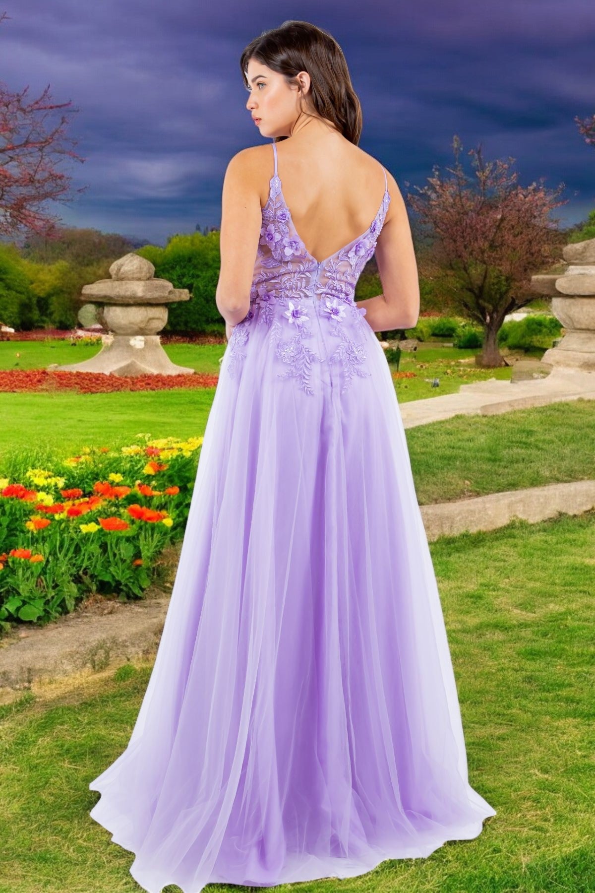 3D Floral Applique Lace A-Line Party Dress by Cinderella Couture USA AS8038J
