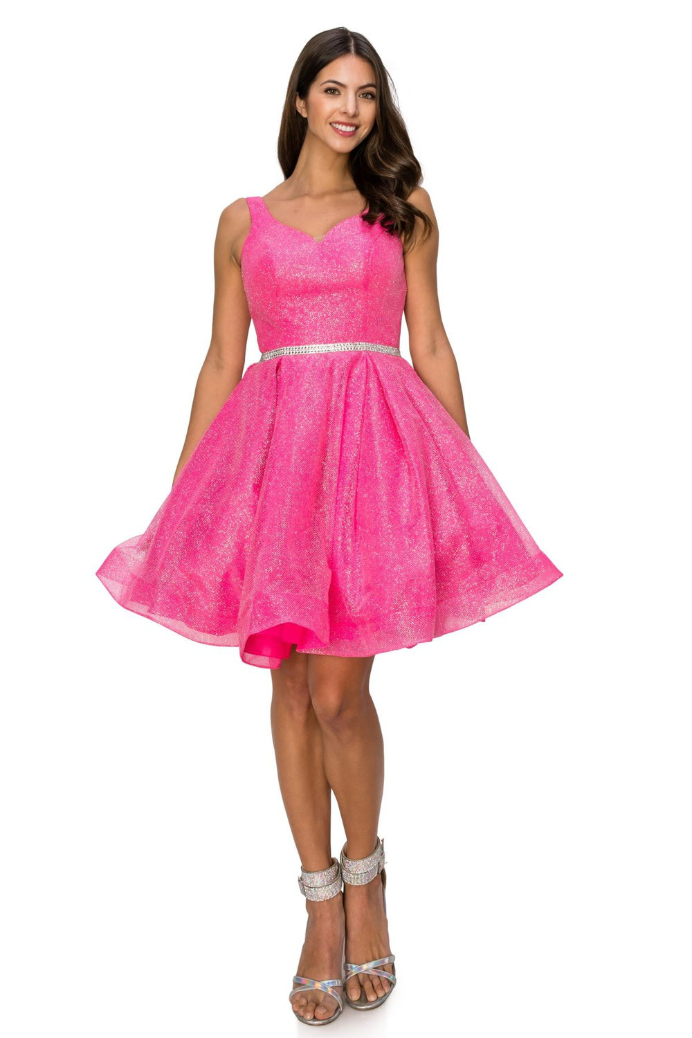 Sleeveless Glitter V-Neck Short Party Dress by Cinderella Couture USA   Ariststyles