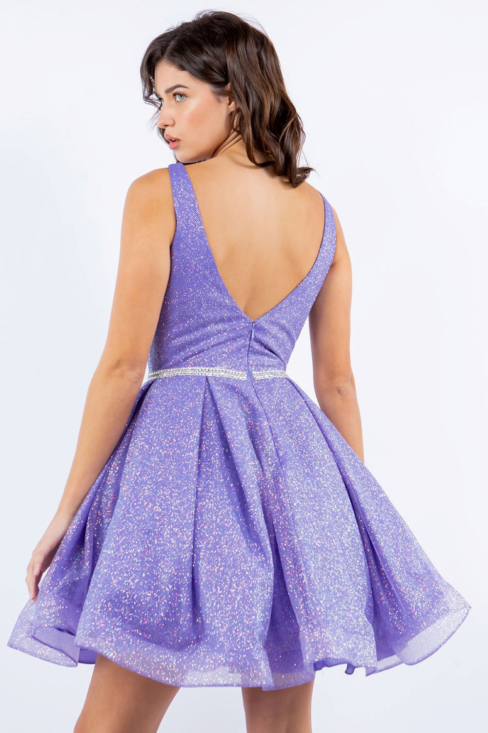 Sleeveless Glitter V-Neck Short Party Dress by Cinderella Couture USA AS8047J