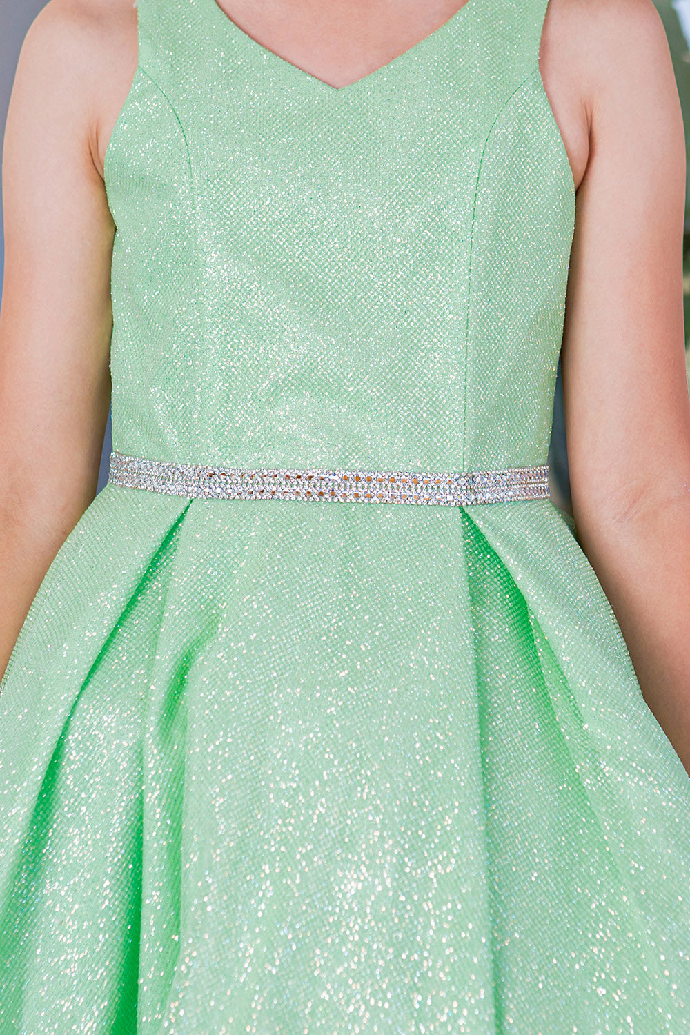 Dazzling Glitter V-Neck Girl Party Dress by Cinderella Couture USA AS8047