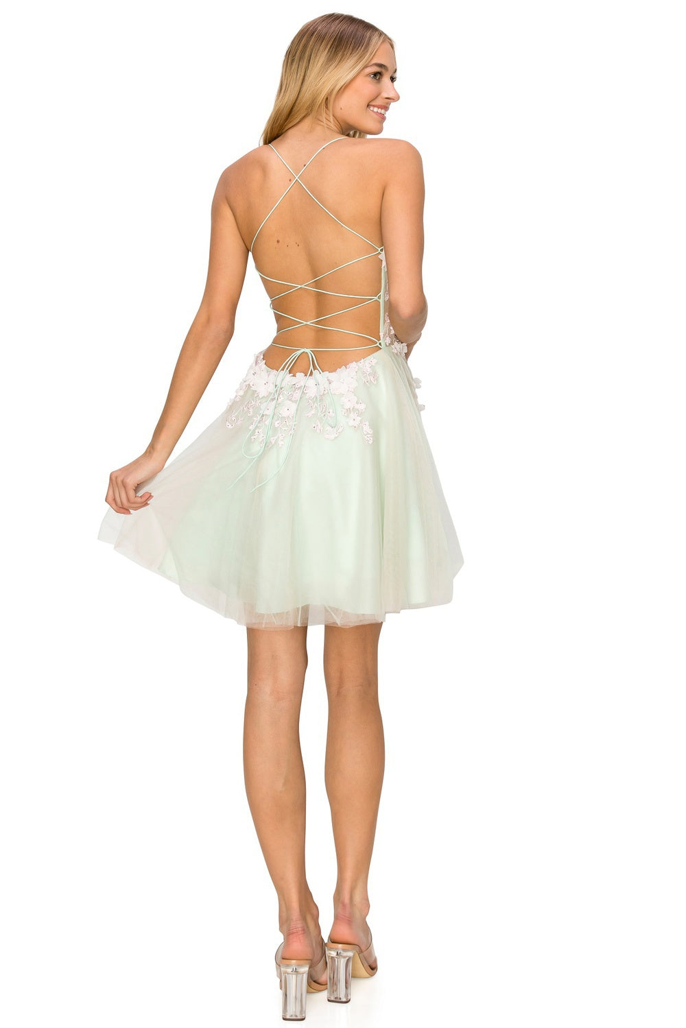 3D Handcrafted Flowers Tulle Short Party Dress by Cinderella Couture USA AS8053J