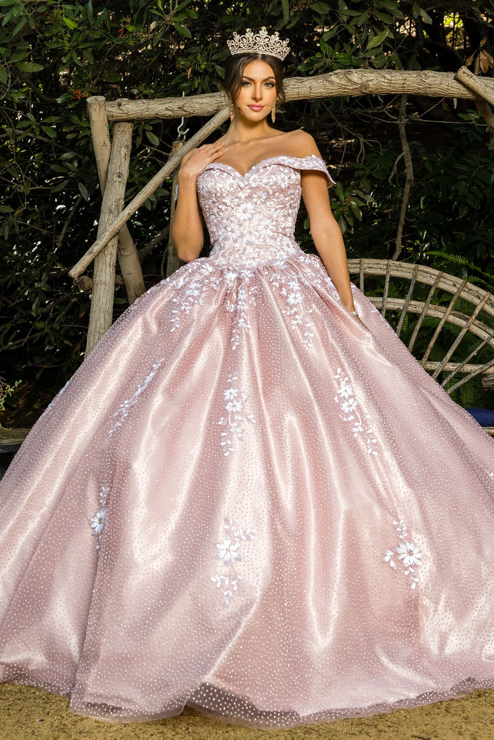 Off Shoulder Floral Applique Quinceanera Dress by Cinderella Couture USA AS8060J