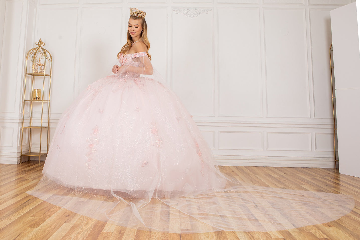 Elegant Cape Sleeve Quinceanera Dress by Cinderella Couture USA AS8075J