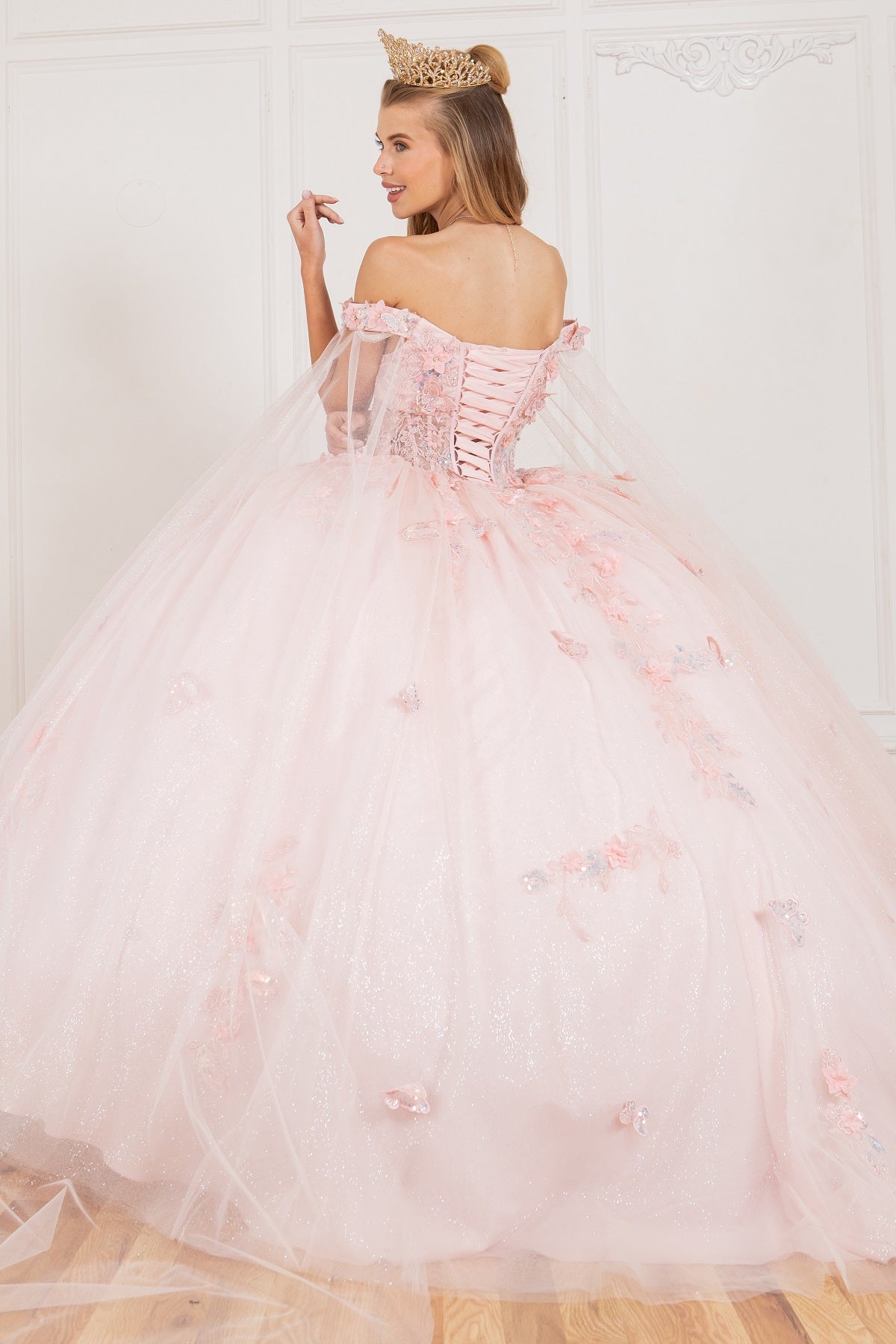 Elegant Cape Sleeve Quinceanera Dress by Cinderella Couture USA AS8075J