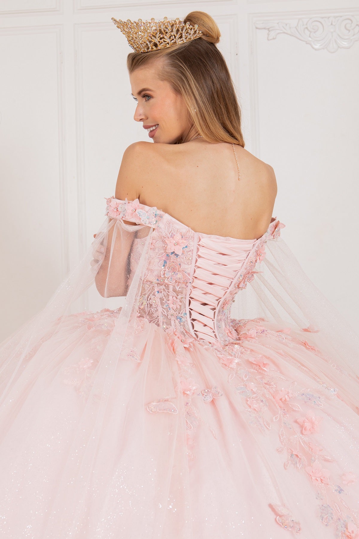 Elegant Cape Sleeve Quinceanera Dress by Cinderella Couture USA AS8075J