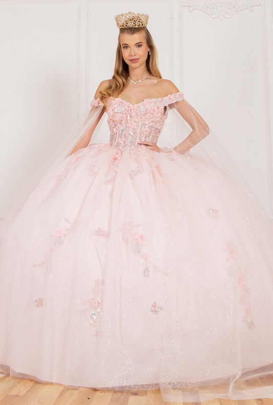 Elegant Cape Sleeve Quinceanera Dress by Cinderella Couture USA AS8075J