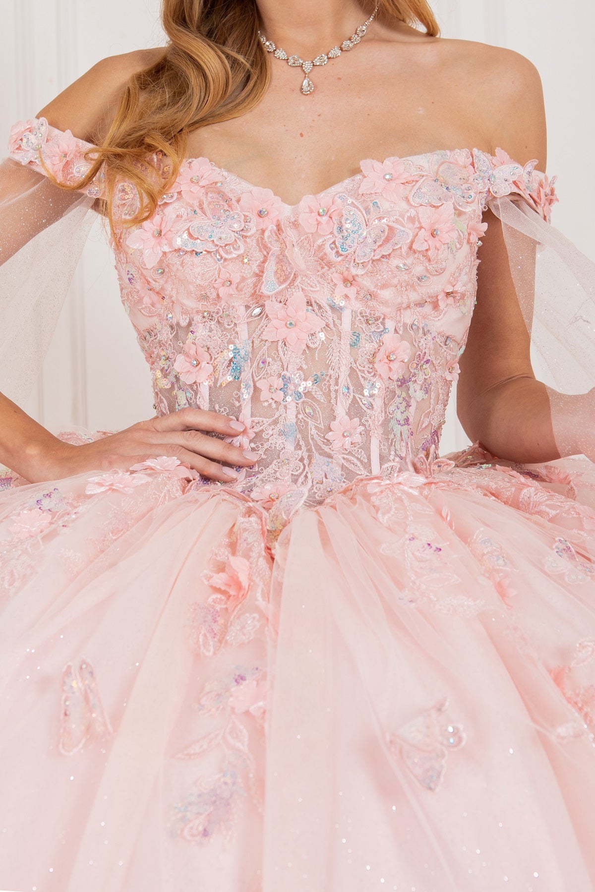 Elegant Cape Sleeve Quinceanera Dress by Cinderella Couture USA AS8075J