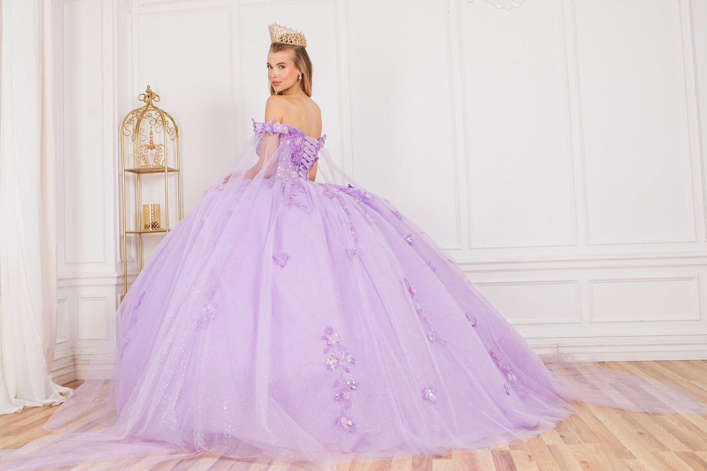 Elegant Cape Sleeve Quinceanera Dress by Cinderella Couture USA AS8075J