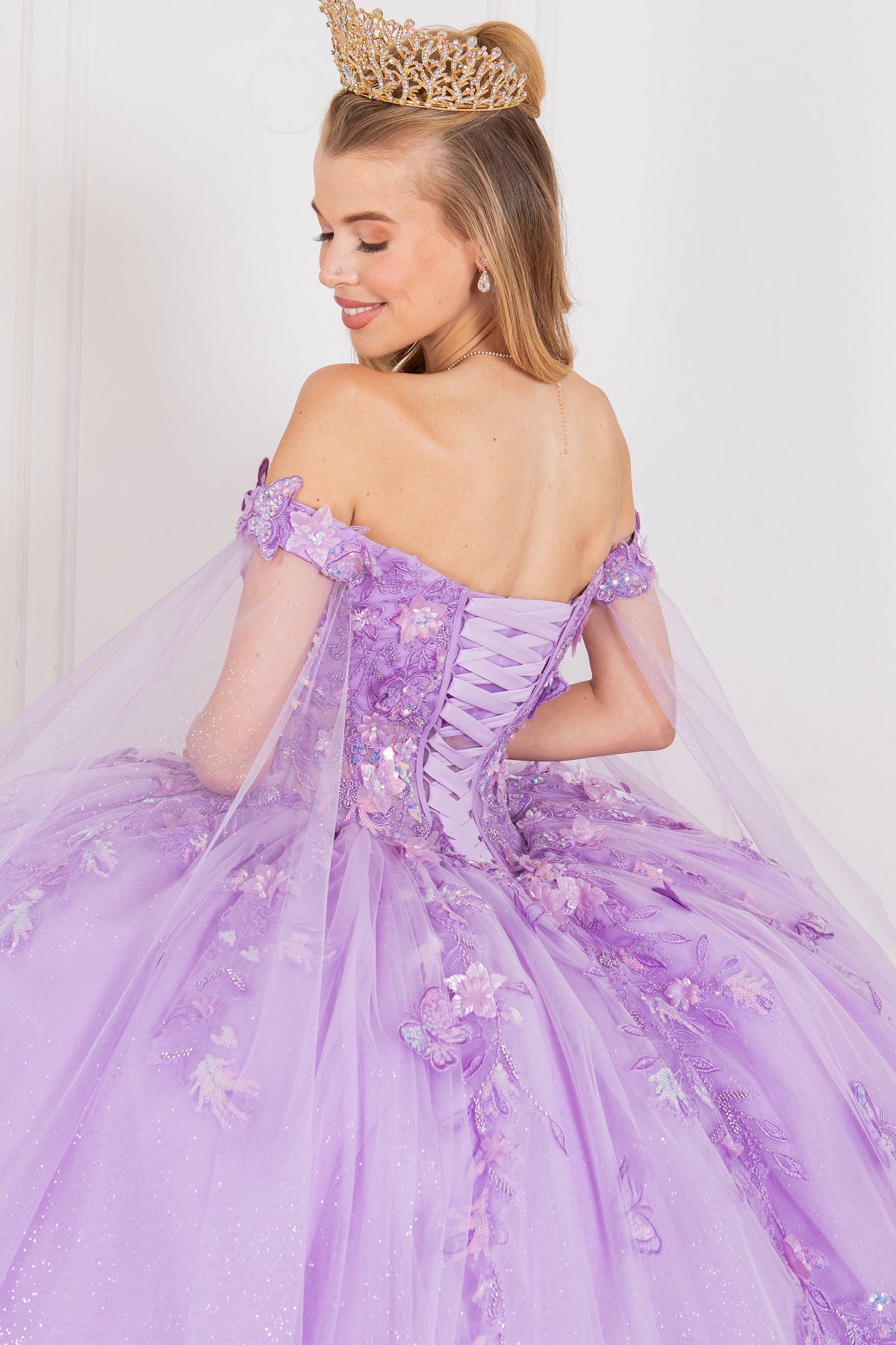 Elegant Cape Sleeve Quinceanera Dress by Cinderella Couture USA AS8075J