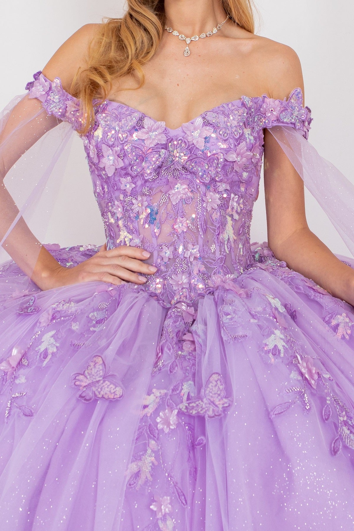 Elegant Cape Sleeve Quinceanera Dress by Cinderella Couture USA AS8075J
