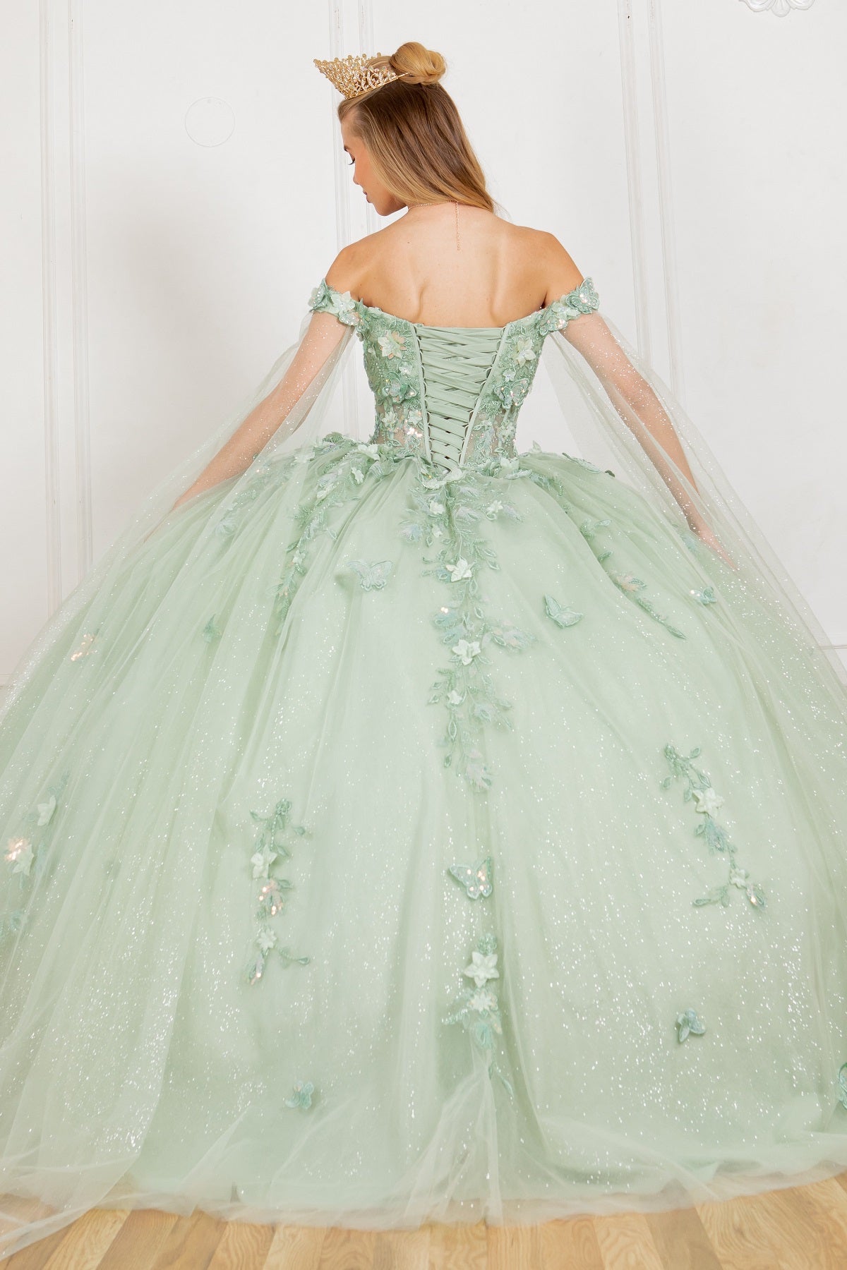 Elegant Cape Sleeve Quinceanera Dress by Cinderella Couture USA AS8075J