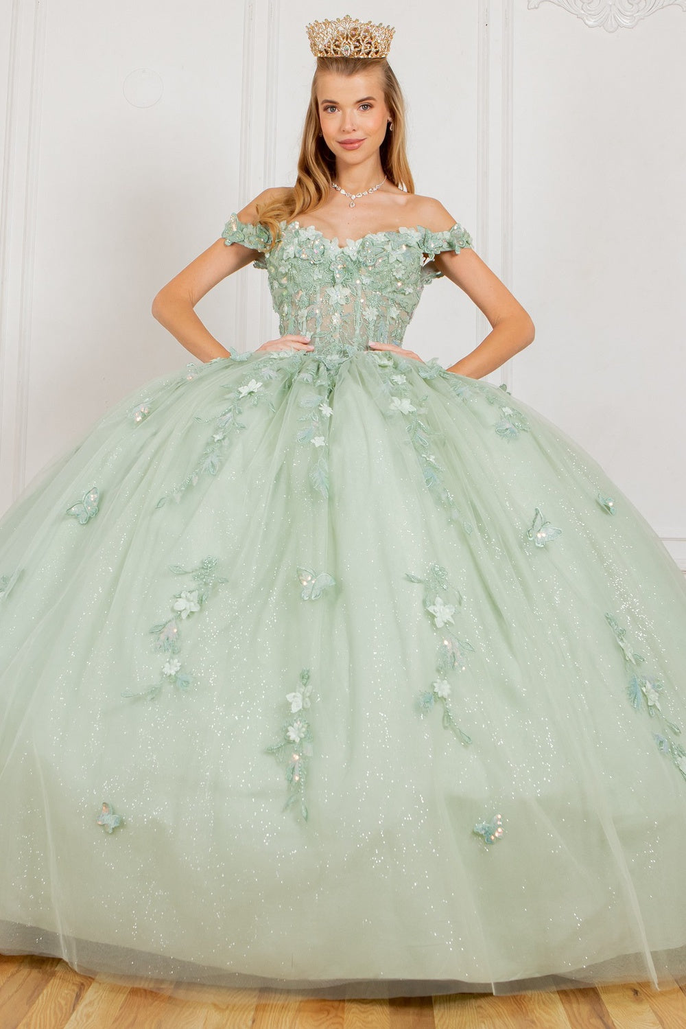 Elegant Cape Sleeve Quinceanera Dress by Cinderella Couture USA AS8075J