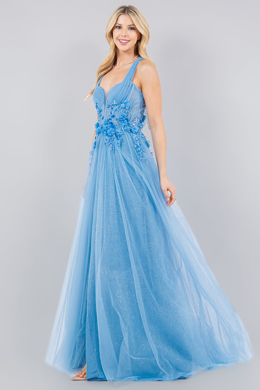 3D Floral Halter A-Line Slit Party Dress by Cinderella Couture USA AS8076J